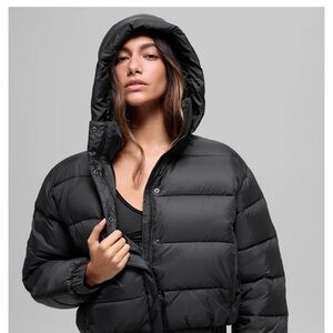 ALO Yoga Black Hooded Aspen Love Puffer Jacket